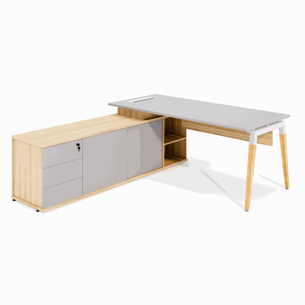 MESA EXECUTIVA COM CREDENZA ESQUERDO (PÉ DE MADEIRA)